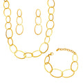 Gold Hammered Oval Link Necklace Bracelet Drop Earrings view 5
