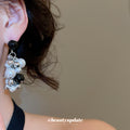 Black White and Silver Beaded Cluster Drop Stud Earrings view 3