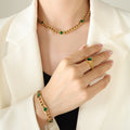 Gold Cuban Link Clear Green Stone Necklace Bracelet Styles view 1