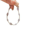 Silver Mesh Lavender Purple Crystal Oval Link Bracelet view 5