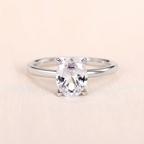 Front view of the silver-tone oval solitaire