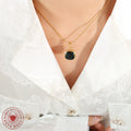 Gold Snake Chain Cushion Resin Pearl Pendant Necklace Black White view 4