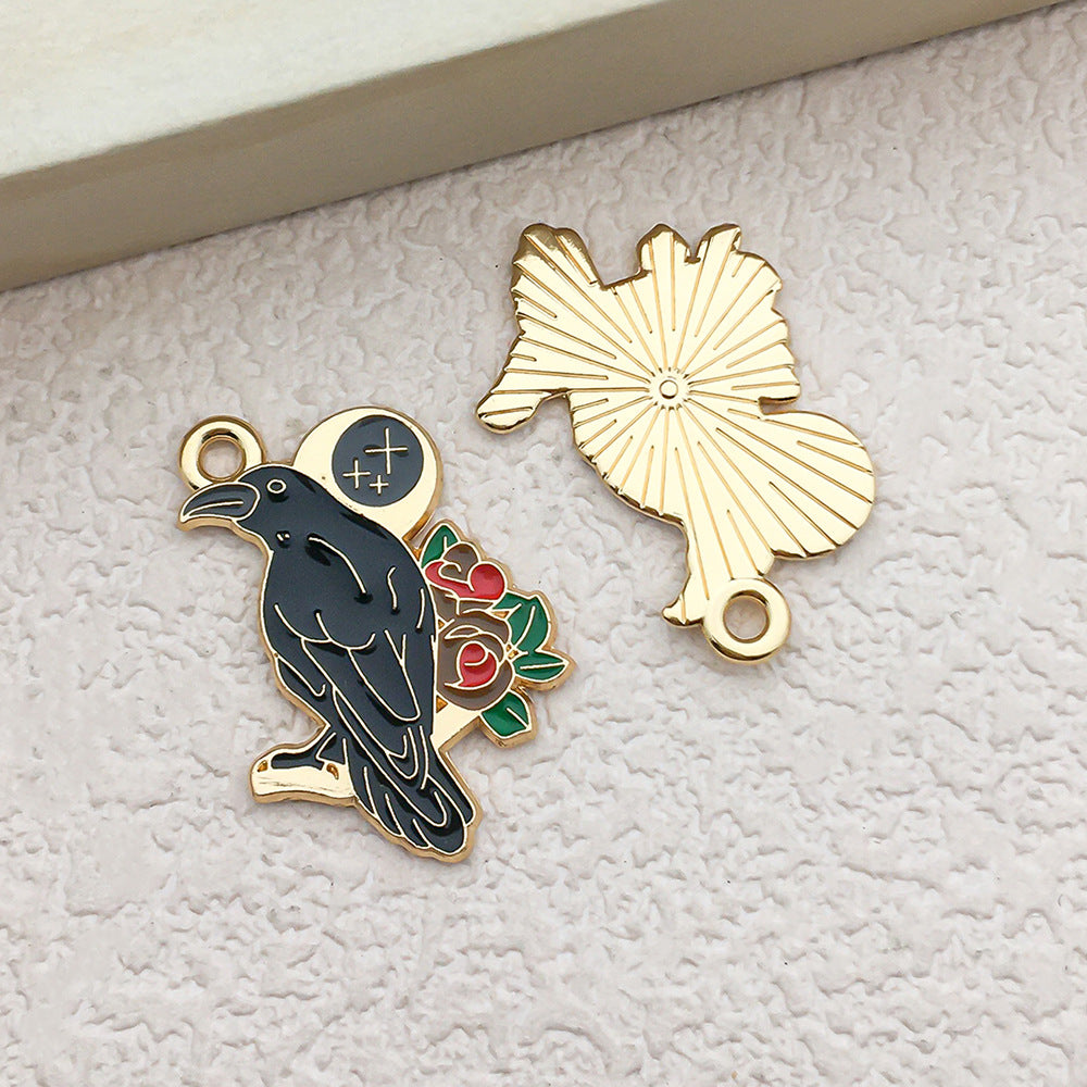 Enamel Zinc Alloy Sun Moon Double Head Snake Skull Black Cat Charm Pendant DIY