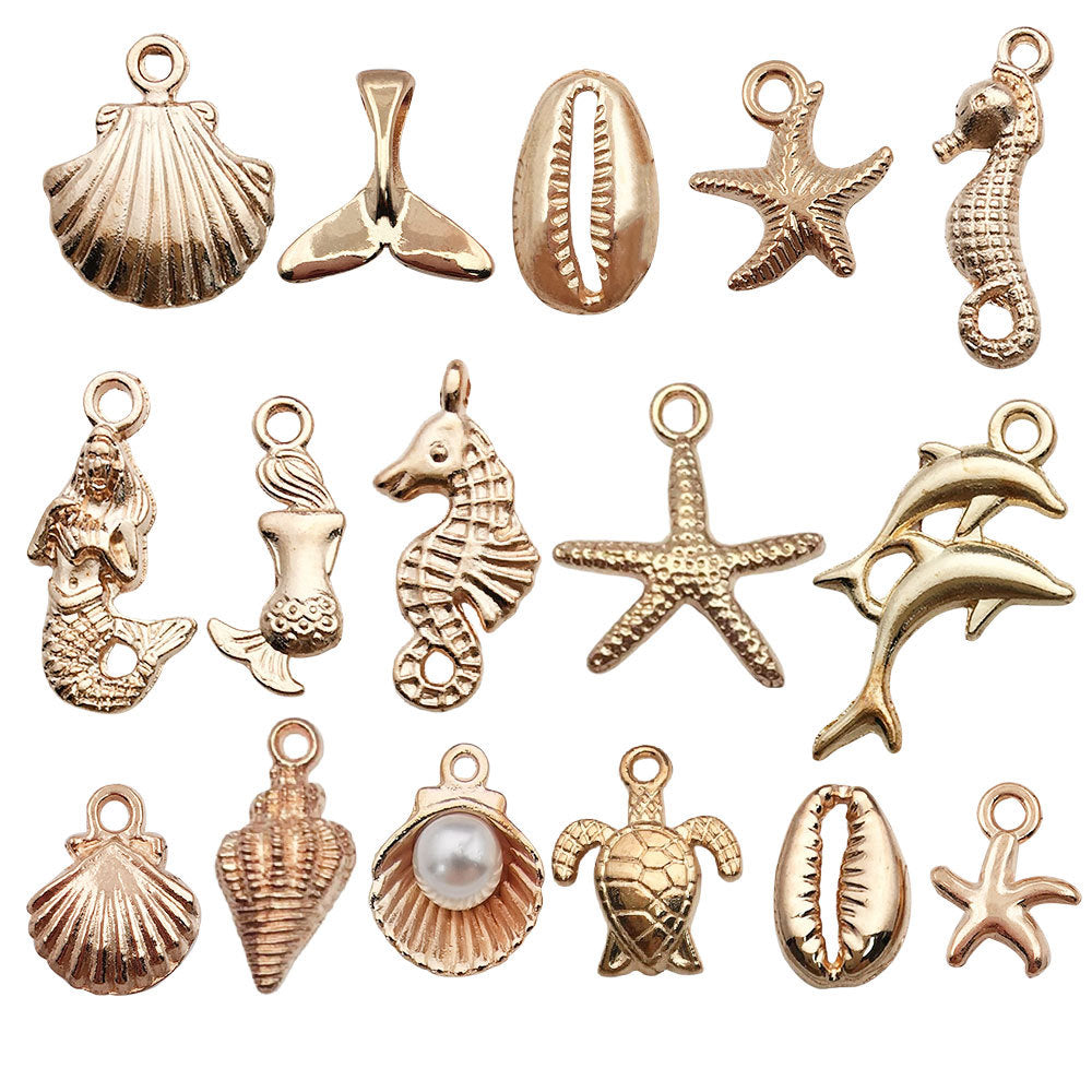 KC Gold Tone Zinc Alloy Starfish Mermaid Shell Dolphin Conch Charm Pendants for DIY Jewelry