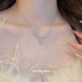 Silver Tone Floral Necklace with Iridescent Crystal Drops view 3