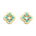 Gold Enamel Four-Petal Stud Earrings Turquoise White Accents view 5