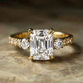 Rectangular Clear Three-Stone Ring In Polished Gold And Silver Tones view 1