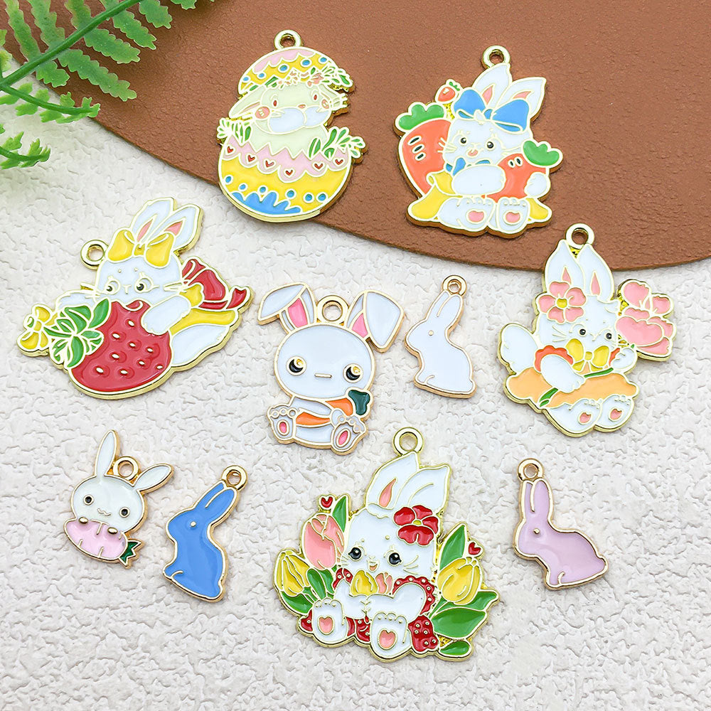 Gold Tone Enamel Zinc Alloy Cat Easter Rabbit Charm Pendant for DIY Bracelet Necklace