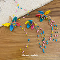 Multicolor Seed Bead Flower Long Tassel Drop Earrings view 4