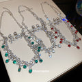 Silver Bow Teardrop Rhinestone Necklace Earring Sets view 1