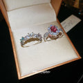 Silver Open Ring Pink Oval Halo Crystal Side Accents view 2