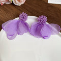 Sheer Fabric Petal Stud Earrings in Pink Purple and Blue view 7