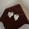 White Acrylic Leaf Drop Earrings Layered Petal Posts view 4