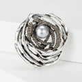 Pearl Nest Wreath Brooch in Gold and Silver Tones Lapel Pin view 2