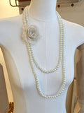 White Fabric Flower Layered Faux Pearl Long Necklace view 6