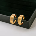 Gold Tone Multiline Wide Statement C Hoop Stud Earrings view 4