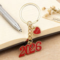 Red Enamel 2026 Heart Love Gold Split Ring Keychain view 3