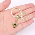 Gold Bee Enamel Rhinestone Wings Keychain Lobster Clasp view 3