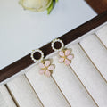 Pink Glitter Flower Drop Earrings Pearl Ring Studs view 3