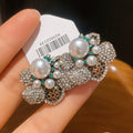 Crystal Flower Pearl Stud Earrings Decorative Jewelry Design view 8