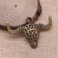 Openwork Bull Skull Pendant Charm in Antique Bronze and Antique Silver Metal view 4