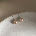 Gold Hook Champagne Pearl Drop Earrings Round Beads view 4