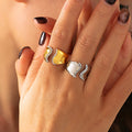 Irregular Wave Open Ring With Rhinestone Edge Size 7 view 3