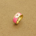 Gold Tone Wide Enamel Hamsa Evil Eye Adjustable Rings in Five Colors view 6