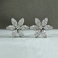 Silver Tone Six Petal Clear Stone Flower Stud Earrings view 2