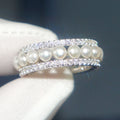 Pearl Double Crystal Band Ring Silver Gold Multi Sizes view 1