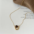 Gold U-Shape Tiger Eye Bead Pendant Chain Necklace view 6