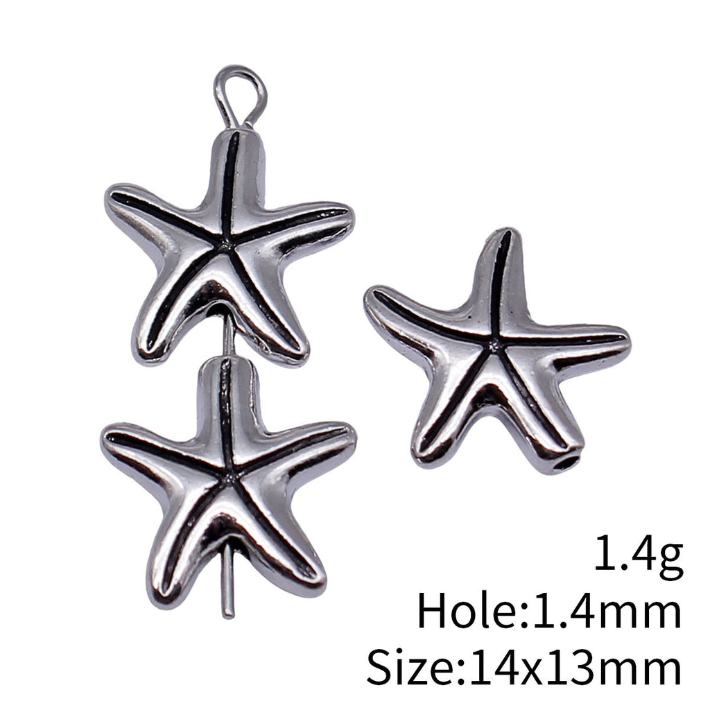 14x13mm 1.4g Antique Silver Zinc Alloy Starfish Small Hole Loose Metal Beads for Ocean Bracelet DIY