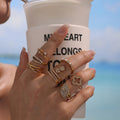 Open Stack Rings Zircon Pearl Flower Heart Leaf Gold Steel view 4