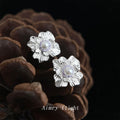 Silver Textured Flower Stud Earrings Pearl Purple Halo view 1