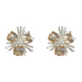 Silver Tone Champagne Square Stone Ice Flower Cluster Stud Earrings view 5