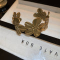 Antique Gold Tone Floral Relief Wide Open Cuff Bracelet view 6