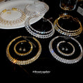 Multi-Layer Crystal Pearl Chokers Necklace Bracelet Earring Sets view 4