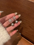 Silver Tone Snowflake and Pearl Stud Earrings Decorative Jewelry Pair view 6