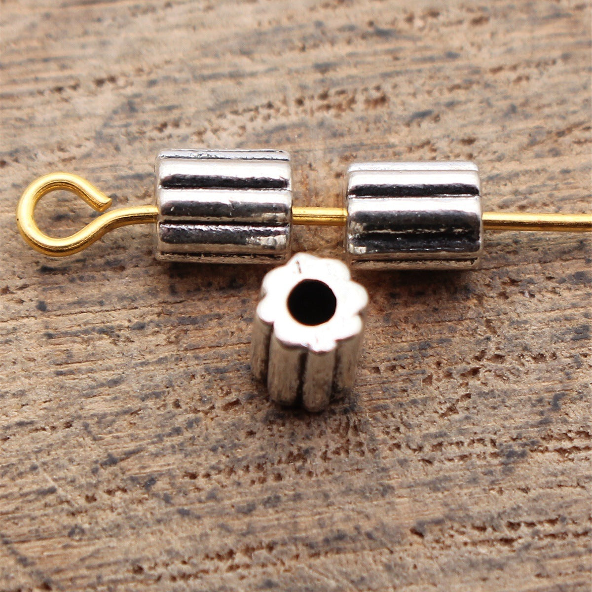 5.3x4x4mm 0.32g Antique Silver Tone Zinc Alloy Side Flower Tube Loose Metal Beads for DIY Jewelry