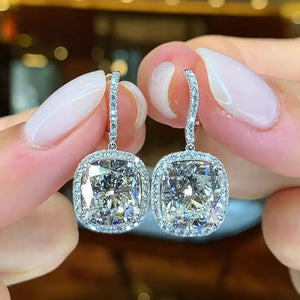 Cushion Cut Crystal Drop Earrings in Silver Tone Polished Metal Earrings