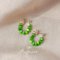 Gold Tone Green Beaded Small Hoop Stud Earrings For Women view 4