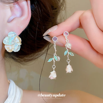 Floral and Lily of the Valley Drop Stud Earrings Two Styles