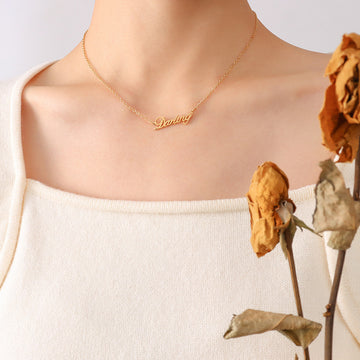 Gold Darling Script Nameplate Pendant Necklace Chain Jewelry