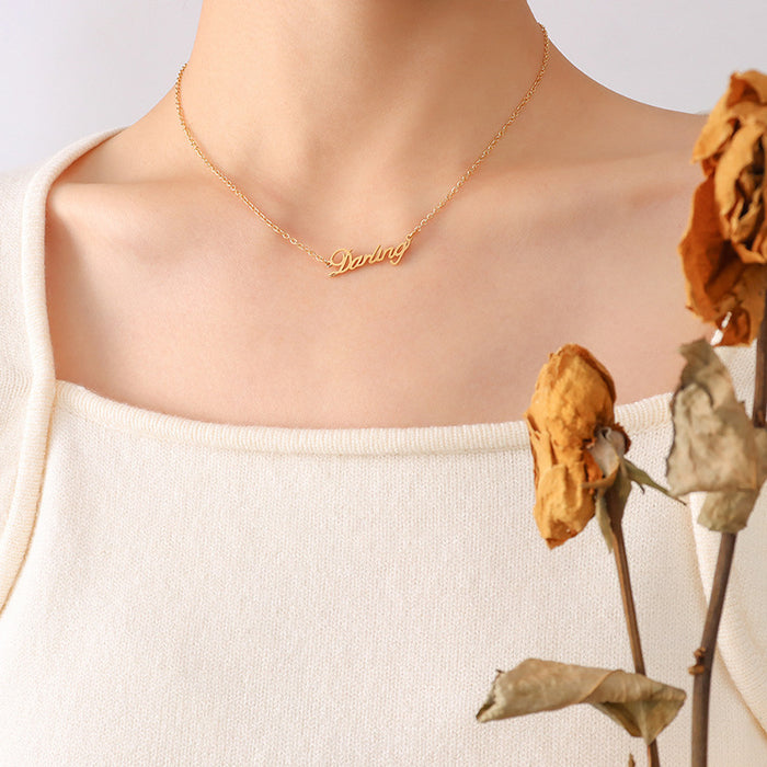Gold Darling Script Nameplate Pendant Necklace Chain Jewelry