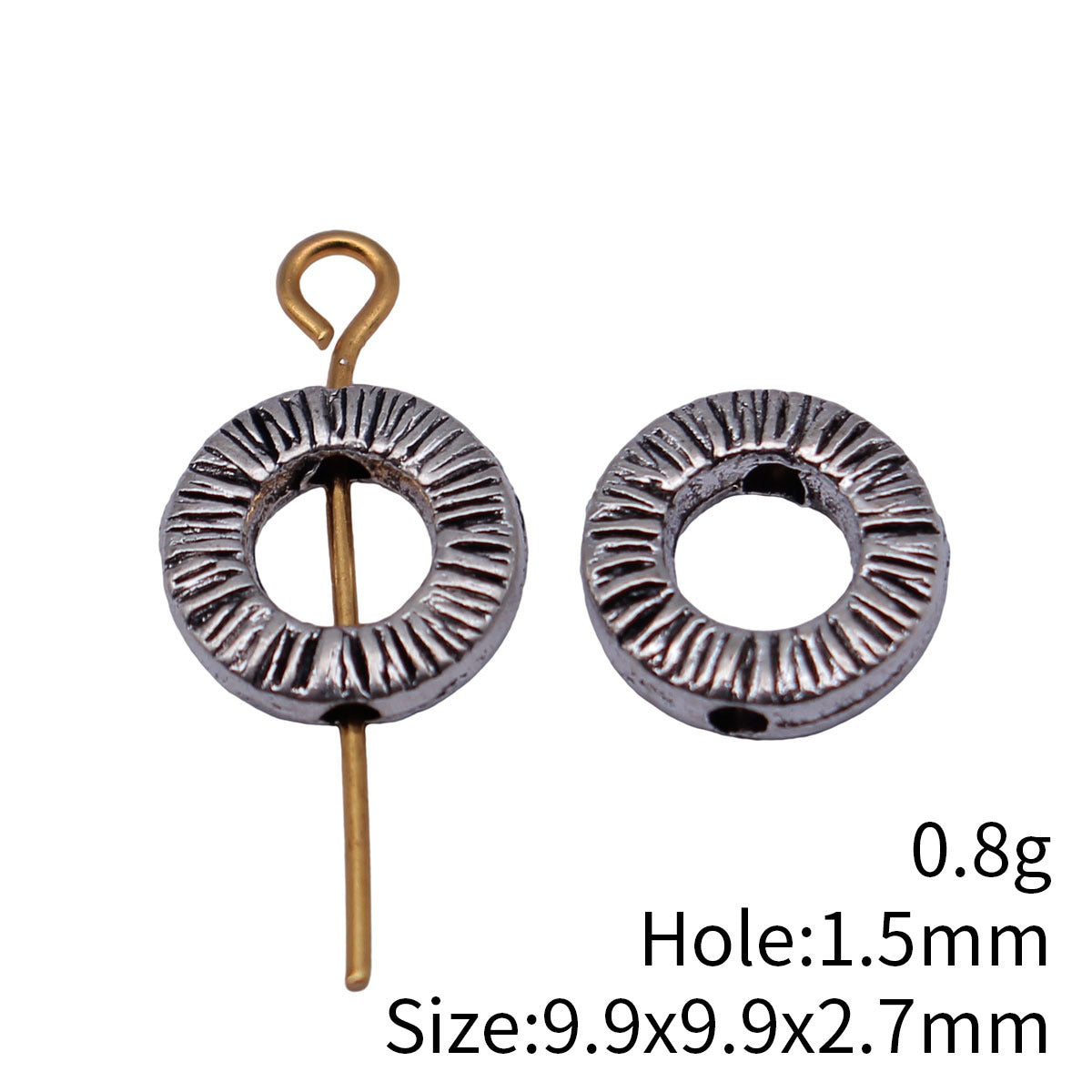 9.9x9.9x2.7mm 0.8g Antique Silver Zinc Alloy Textured Round Ring Loose Metal Beads for Bracelet Making