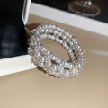 Gold Silver Multi Row Pearl Crystal Flower Open Cuffs view 7