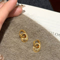 Pair of Metal Tone Gold Tone Sculpted Open Oval Drop Earrings view 3