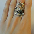 Large Sculpted Rose Vine Ring In Antiqued Silver Tone view 1