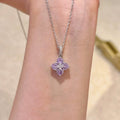 Purple Crystal Flower Cluster Pendant on Silver Tone Necklace view 3