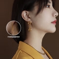 Asymmetric Dual Ring Chain Drop Earrings Gold Or Steel Tone view 7
